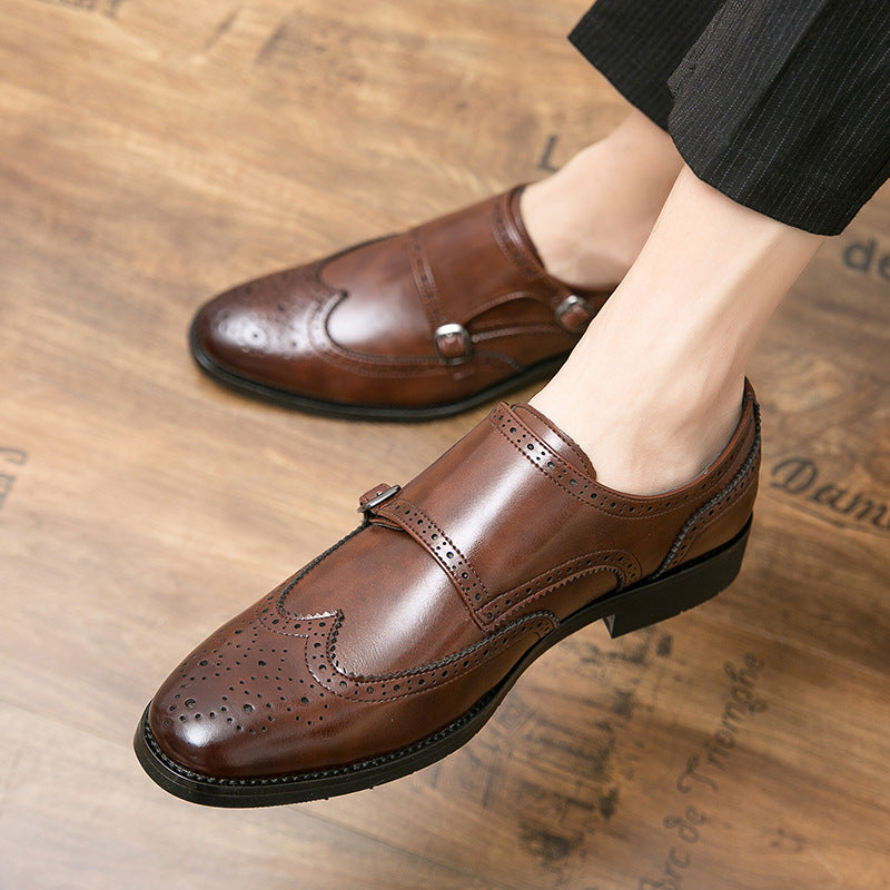 Men's buckle leather shoes, leather shoes, one-piece formal wear, men's height increasing shoes