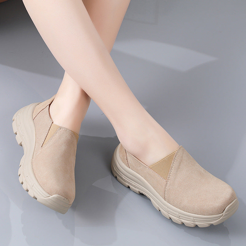 Breathable Leather Wedge Shoes for Women, Casual Chunky Sole Sneakers