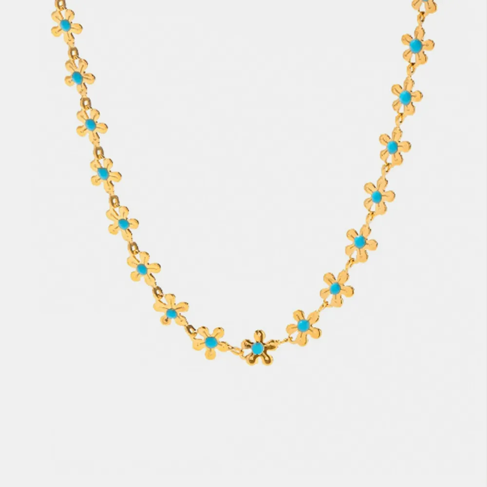 Flower blue drip oil niche light luxury necklace