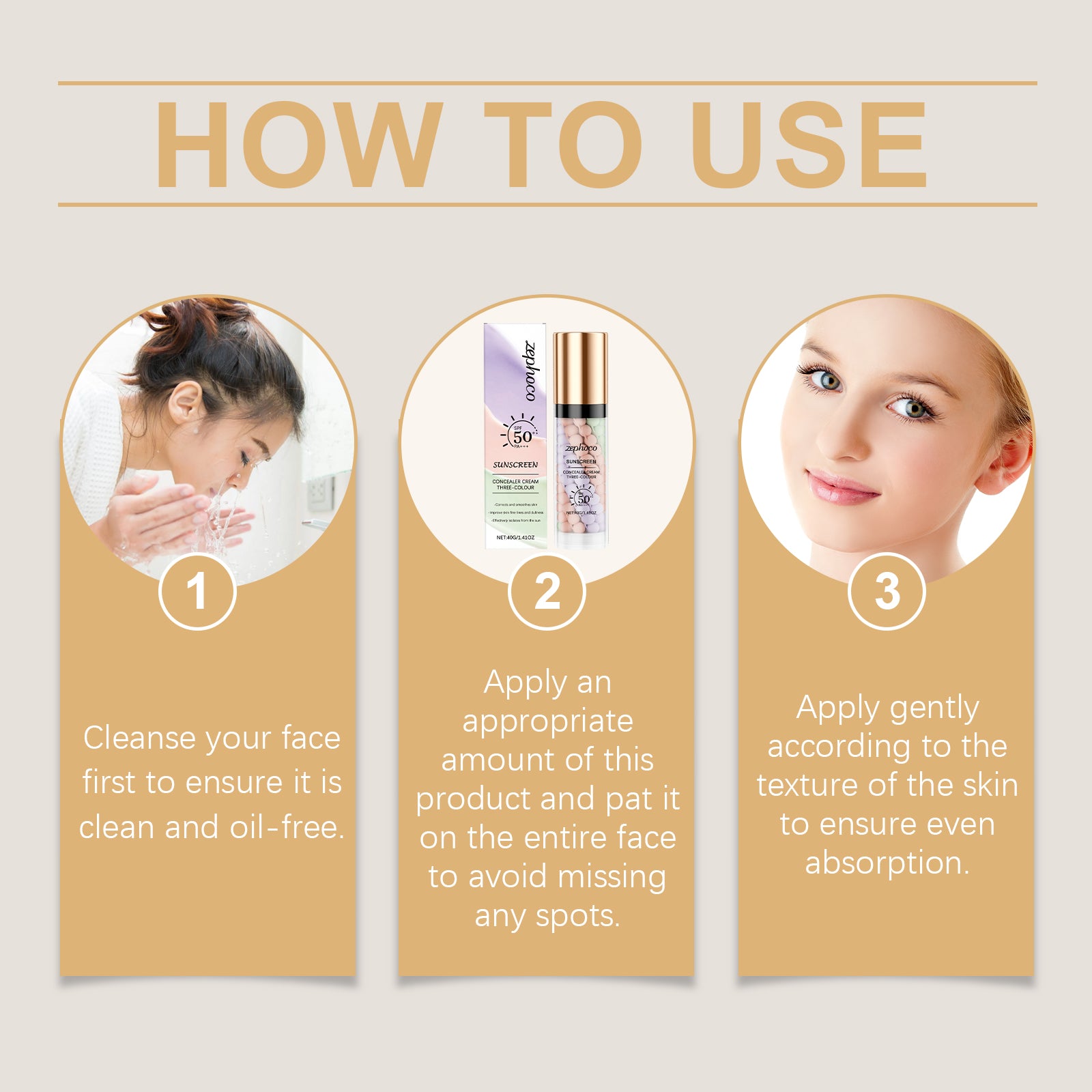 zephoco Three-Color Rainbow Protective Primer, Concealer, Primer, Brightening, Moisturizing, Smoothing And Long-Lasting Protective Cream