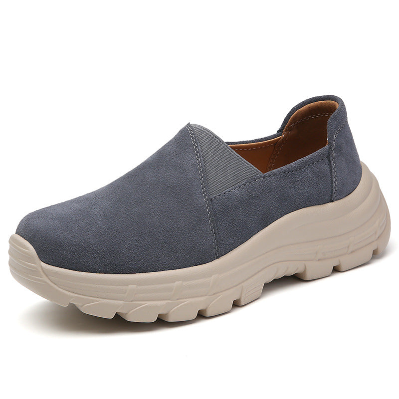 Breathable Leather Wedge Shoes for Women, Casual Chunky Sole Sneakers