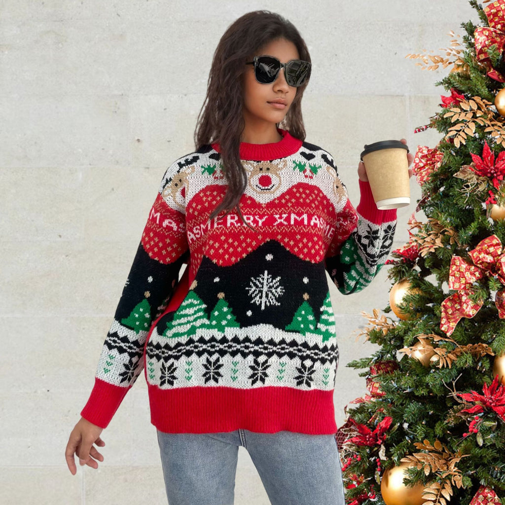 Loose sweater women's retro lazy style knitted Christmas top