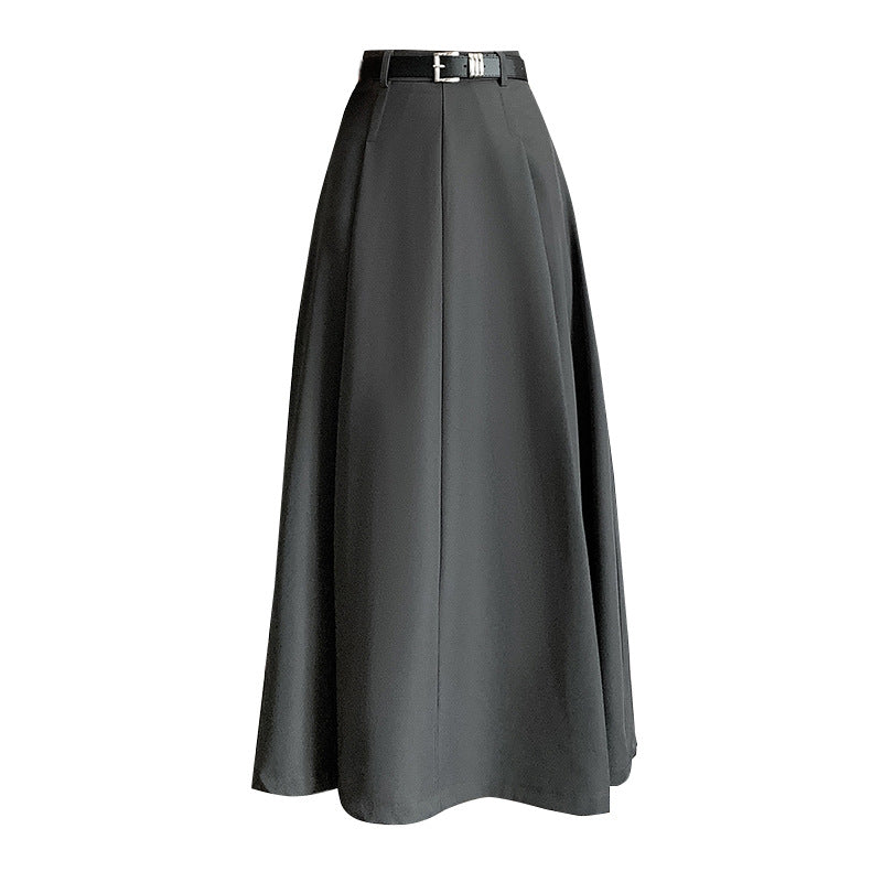 Suit Skirt Midi Skirt High Waist A-Line Mid-Length Full Swing OL Knee-Length Umbrella Pleated Long Skirt