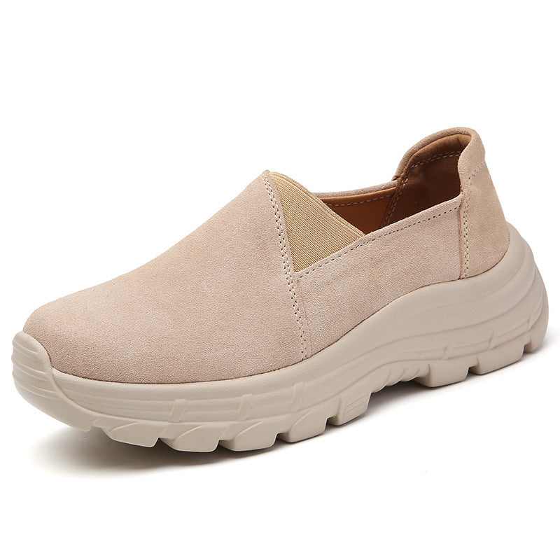 Breathable Leather Wedge Shoes for Women, Casual Chunky Sole Sneakers
