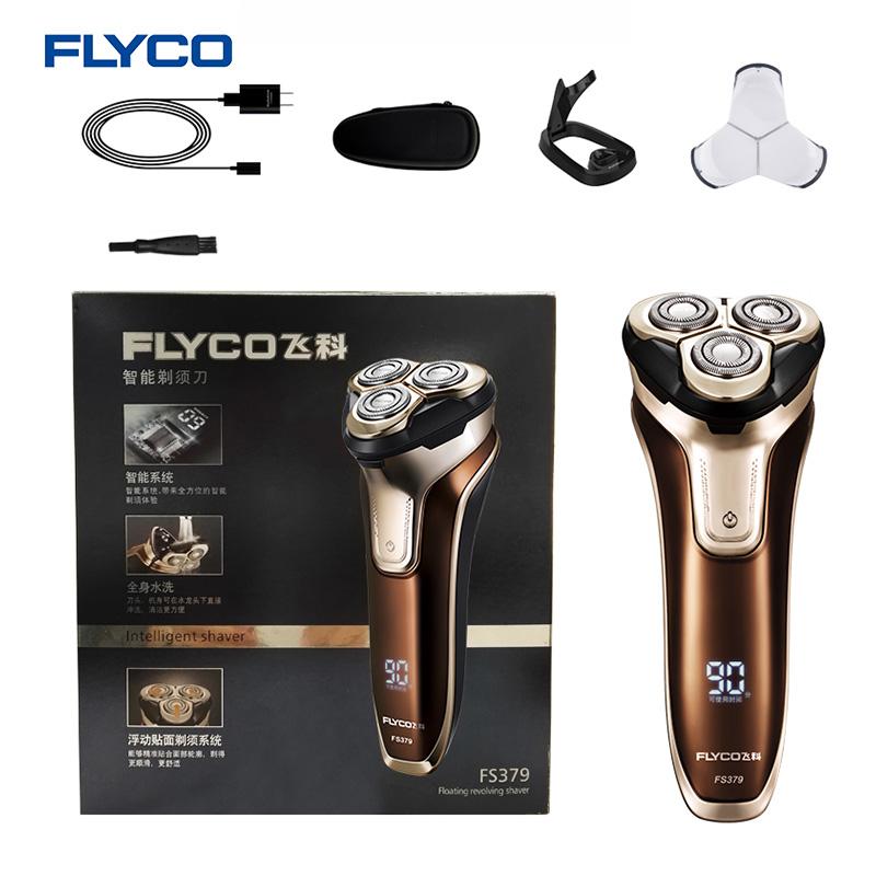 Rasoir électrique portable Flyco FS379 avec tête flottante 3D, rechargeable et lavable, lumière LED et charge rapide 