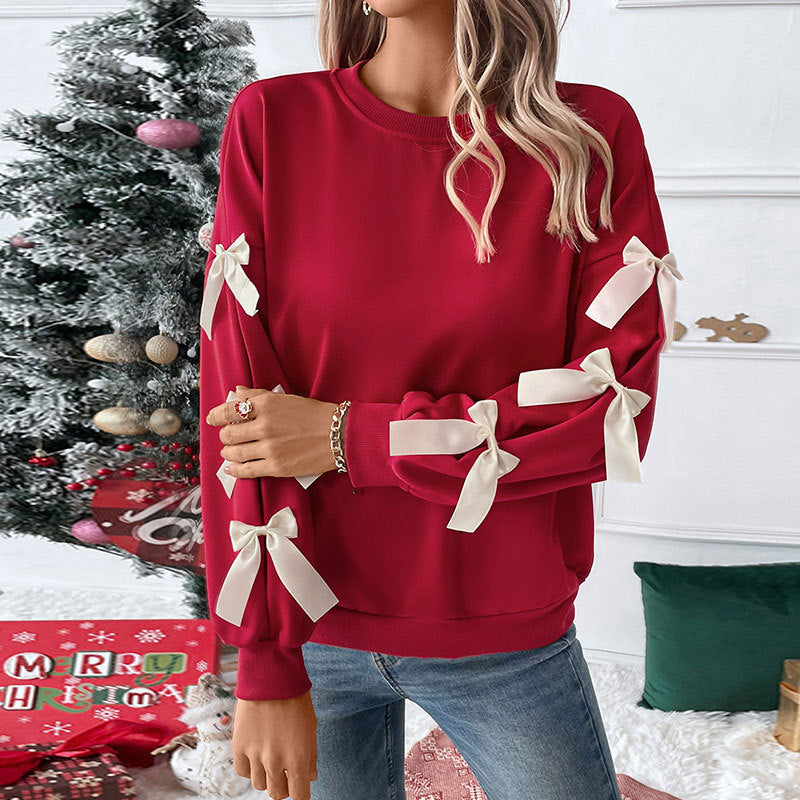 Bow decoration women's Christmas party hoodie