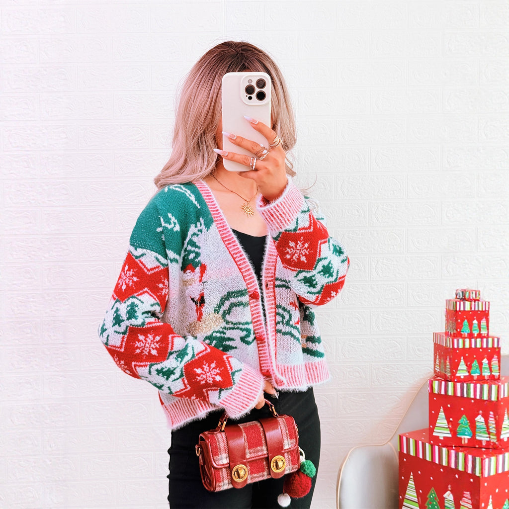 Casual knitted cardigan V-neck short chic sweater