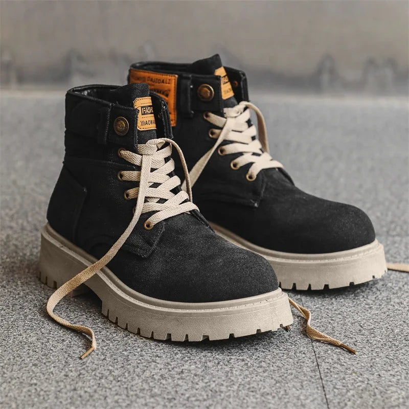 Cowboy boots new autumn thick soled Martin boots fashionable retro washed high top big toe shoes for men