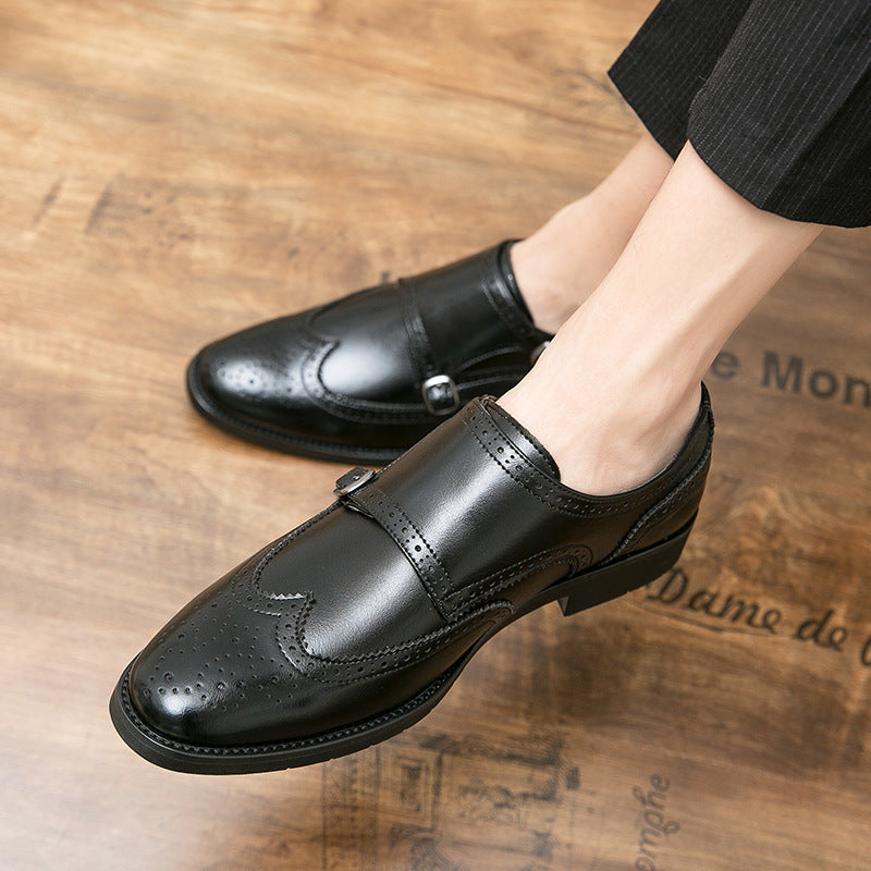 Men's buckle leather shoes, leather shoes, one-piece formal wear, men's height increasing shoes