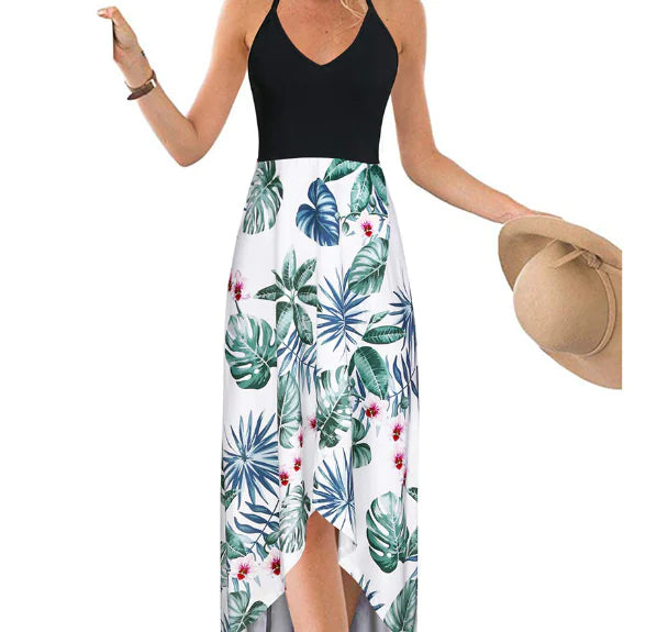 New Women's Long Tie Bow Print Maxi Dress for Fall/Winter