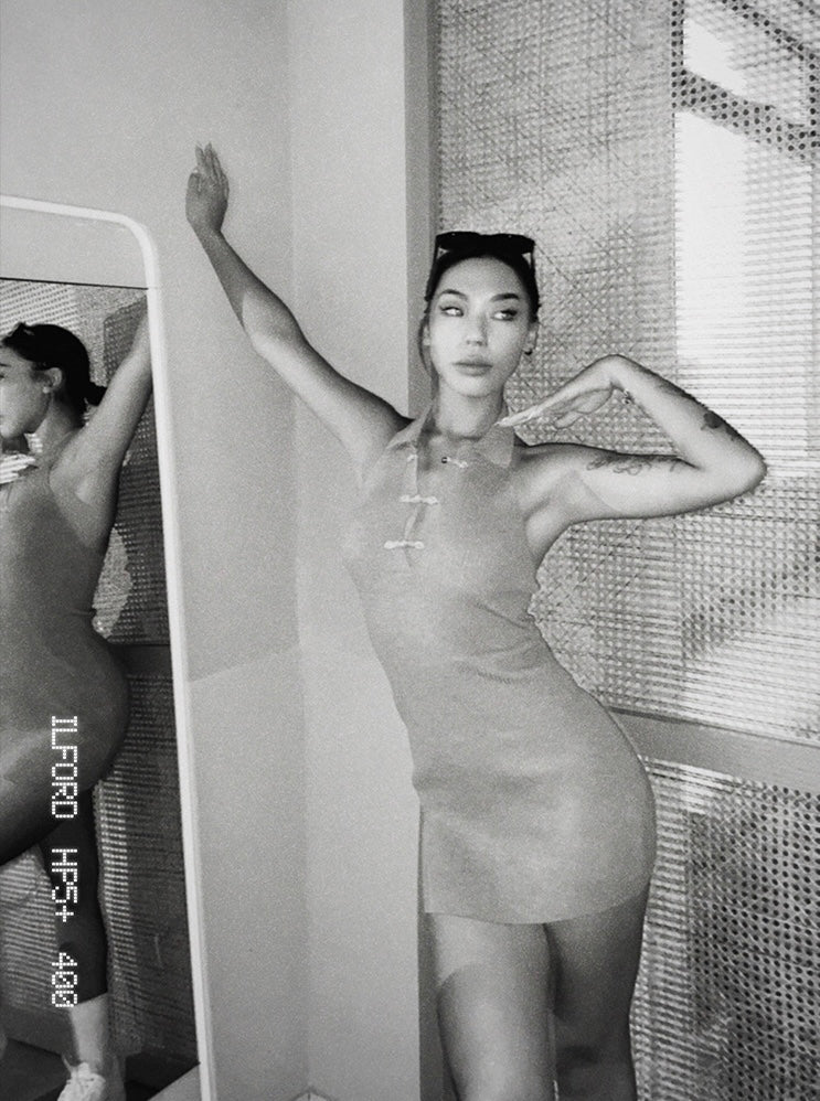 Mandarin Knit Dress and Cardigan Set