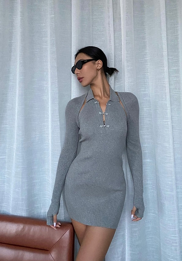 Mandarin Knit Dress and Cardigan Set