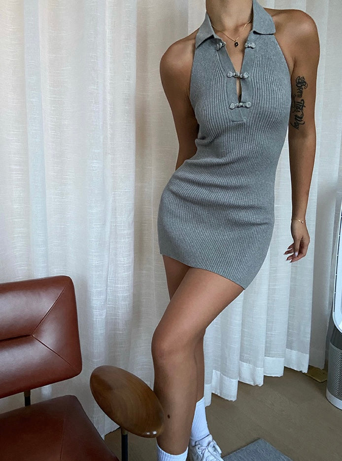 Mandarin Knit Dress and Cardigan Set