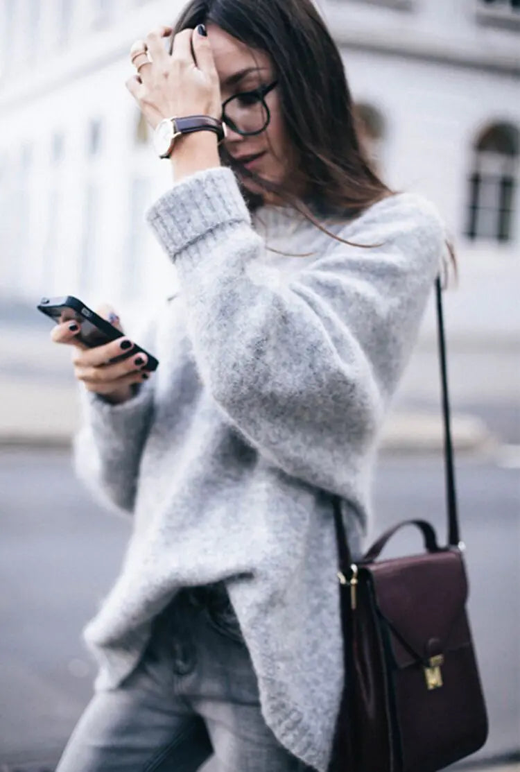 Loose-Fit Round Neck Knit Sweater for Women