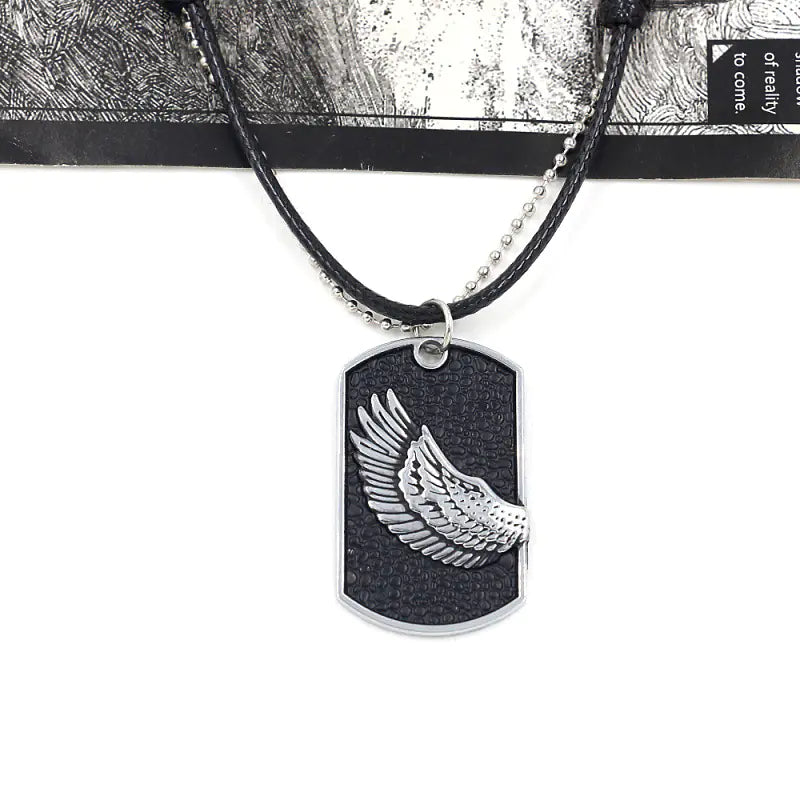 Retro Men's Dog Tag Necklace with Wing Pendant