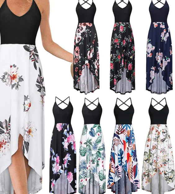 New Women's Long Tie Bow Print Maxi Dress for Fall/Winter