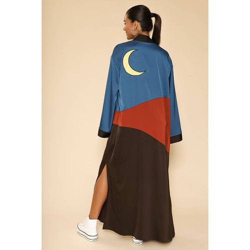 Miss Sparkling Desert Night Kimono Big Long Textured Satin Duster |