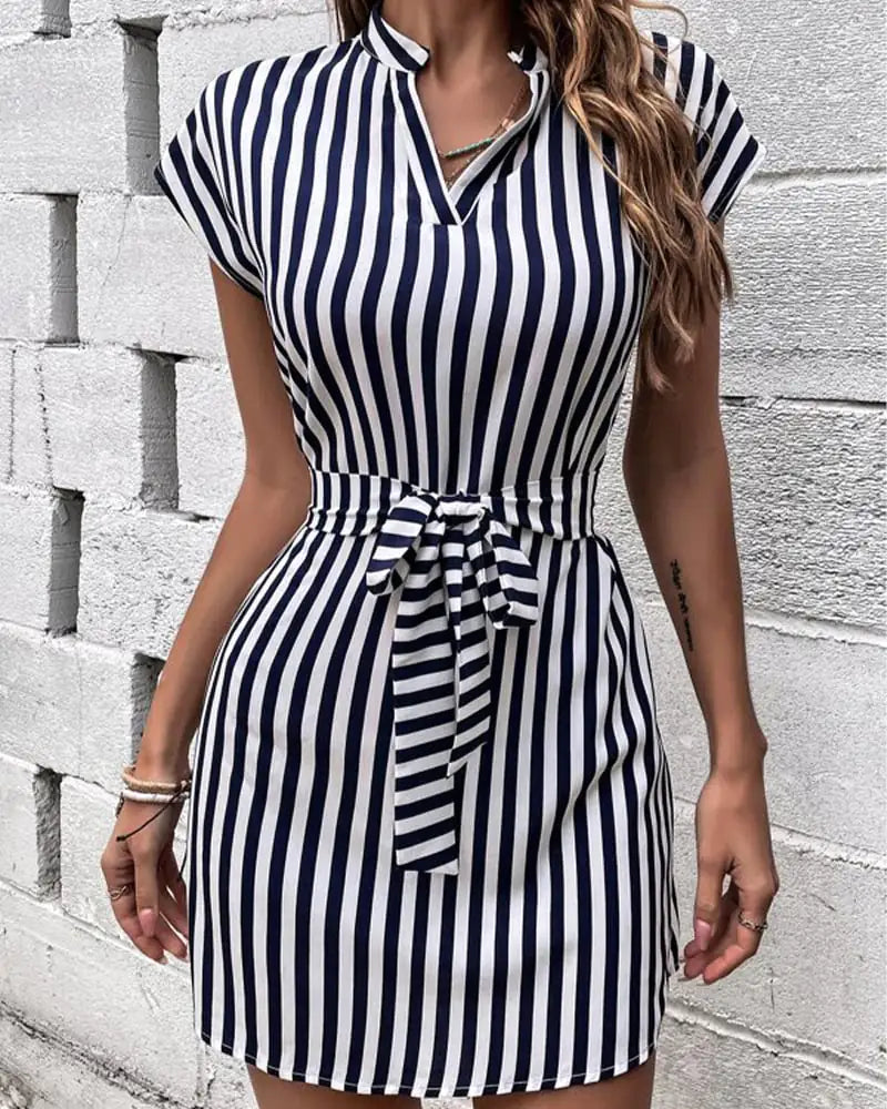 Sleeveless Striped Lace-Up Dress for Women