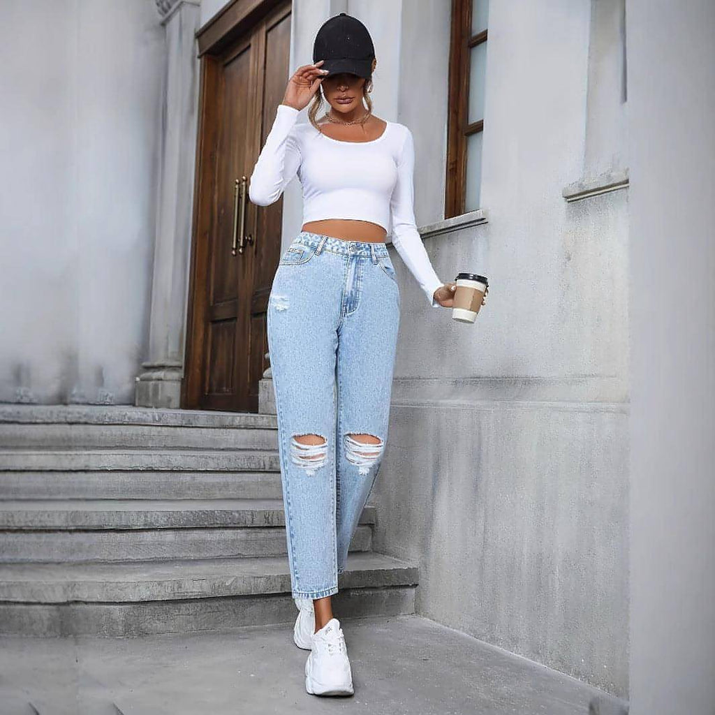DenimDare™ Loose Straight Ripped Denim Jeans
