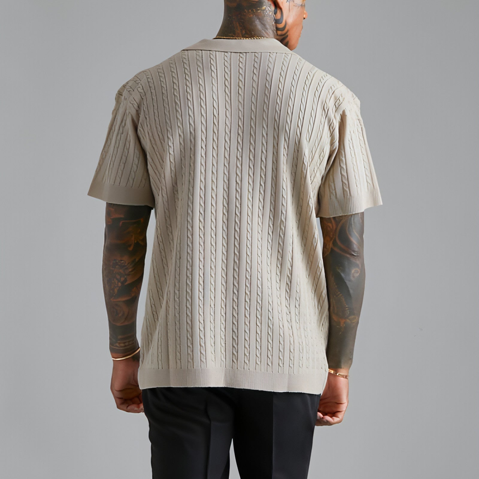 Men's Knitted Button Short-sleeved T-shirt