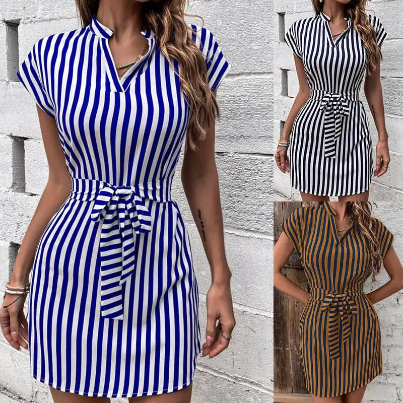 Sleeveless Striped Lace-Up Dress for Women