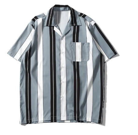 Summer Harajuku Style Striped Loose Short Sleeve Shirt