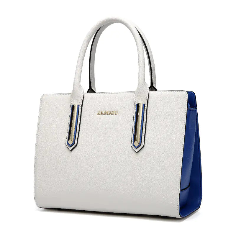 Color Block Genuine Leather Women's Tote Bag
