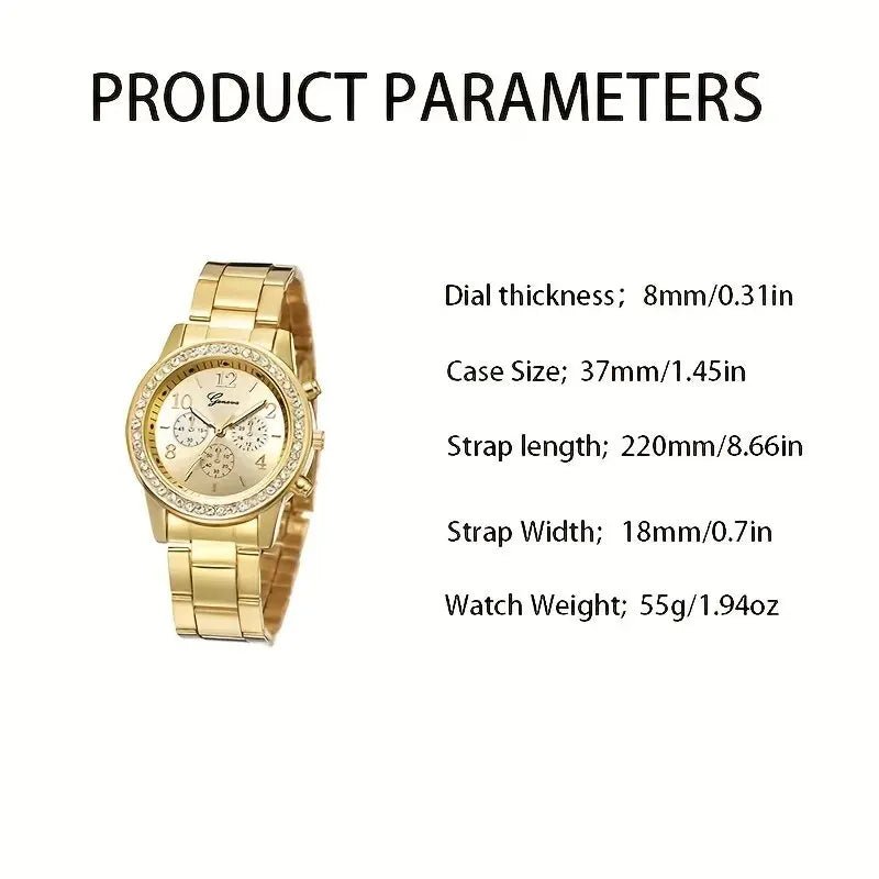 Elegant Luxury Gold Watch Jewelry Set (5PCS)