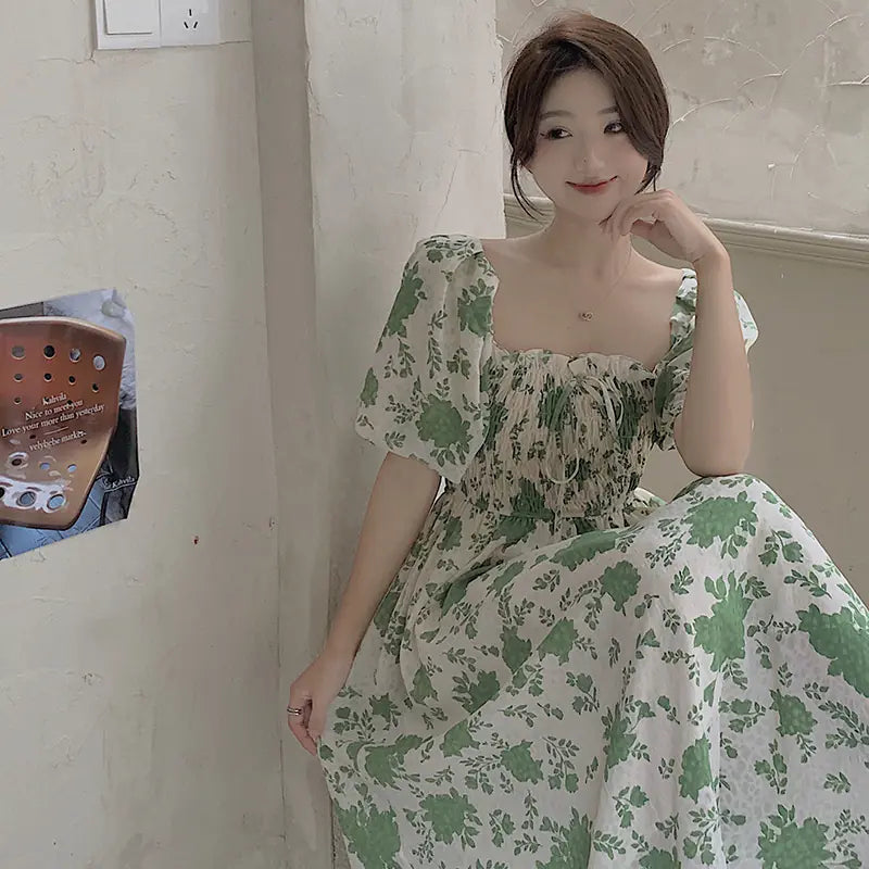 Women's Lace-up Dress with Ruffle Puff Sleeves