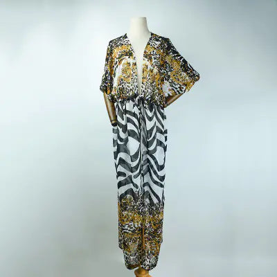 Leopard Print Chiffon Long Cardigan for Swimwear