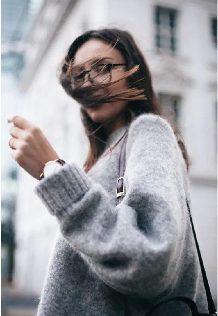 Loose-Fit Round Neck Knit Sweater for Women