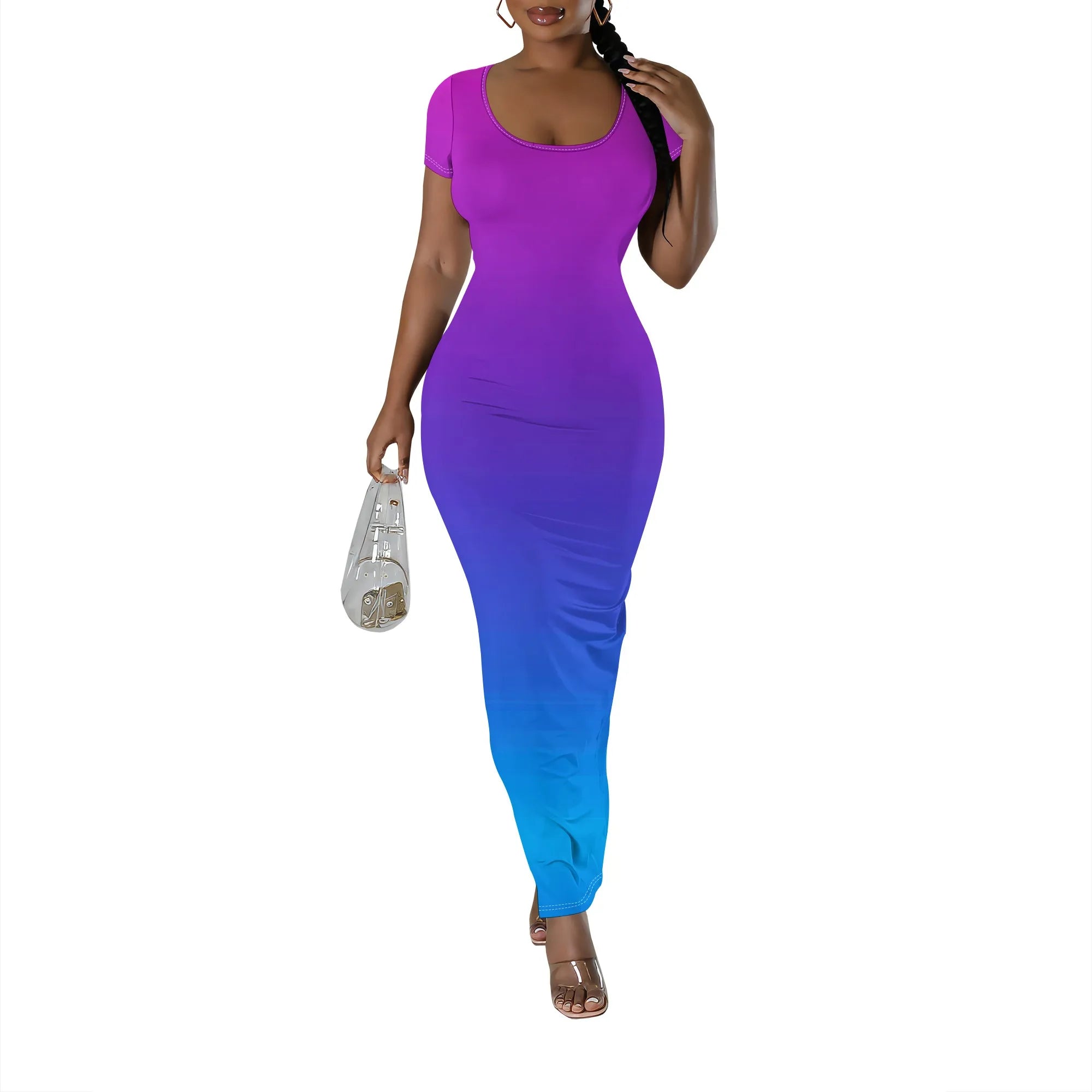 Women's Summer Short Sleeves Sexy Bodycon Tank Dresses Scoop Neck Elegant Casual Slim Fit Maxi Sundress Party Club