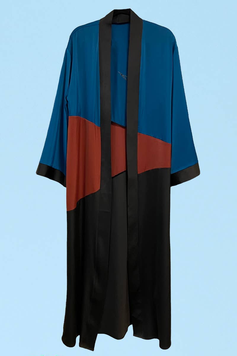 Miss Sparkling Desert Night Kimono Big Long Textured Satin Duster |