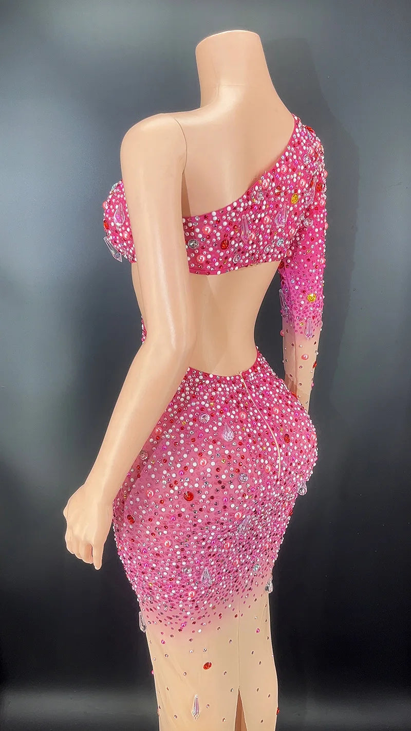 Vestido de noche con corte de perlas y diamantes de imitación, Vestidos Elegantes ajustados de cumpleaños clásicos para Mujer, Knie Lange Party Kleider 