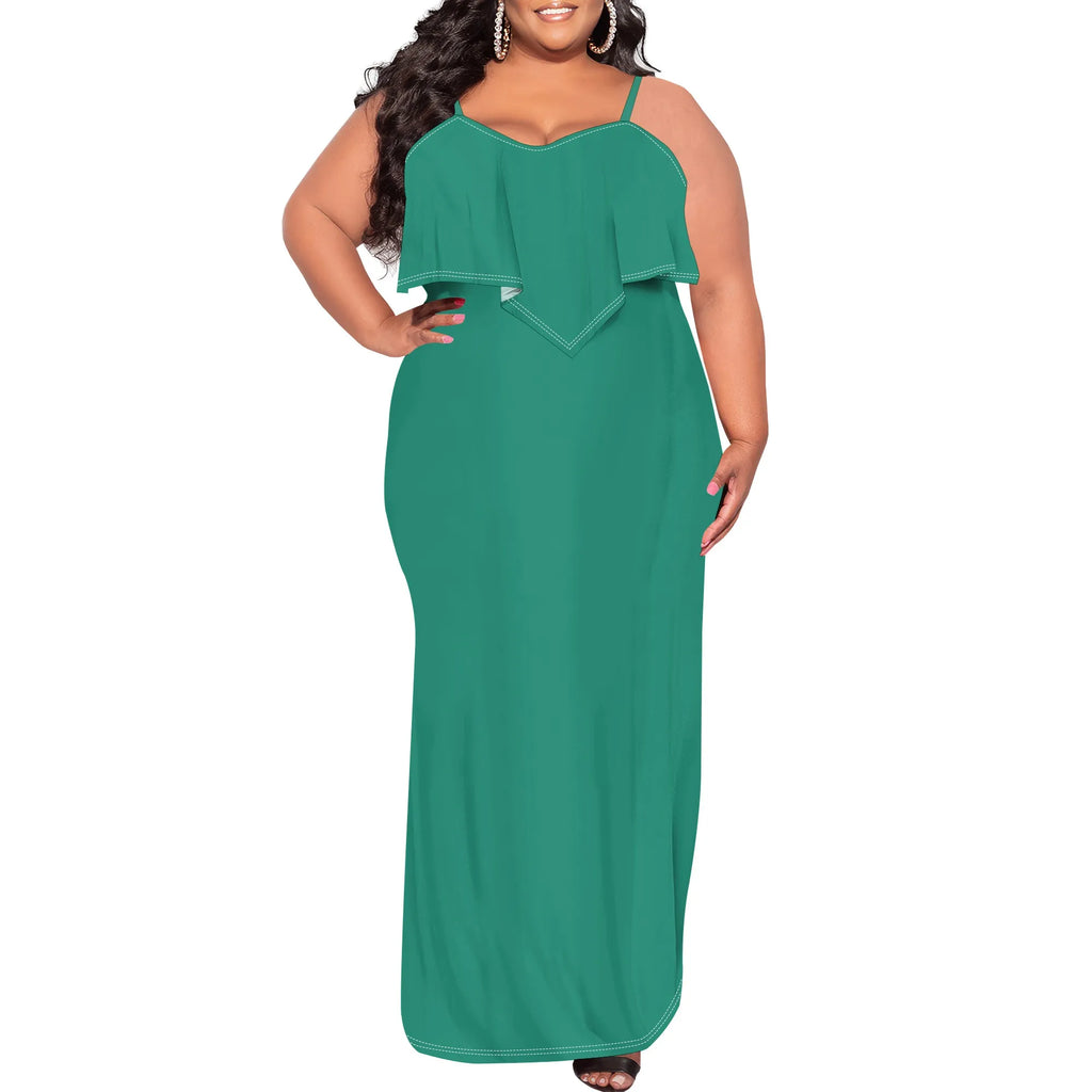 Vestido sexy de talla grande para mujer, sin mangas, con tirantes finos, estampado de rayas y volantes, para fiesta y club. 