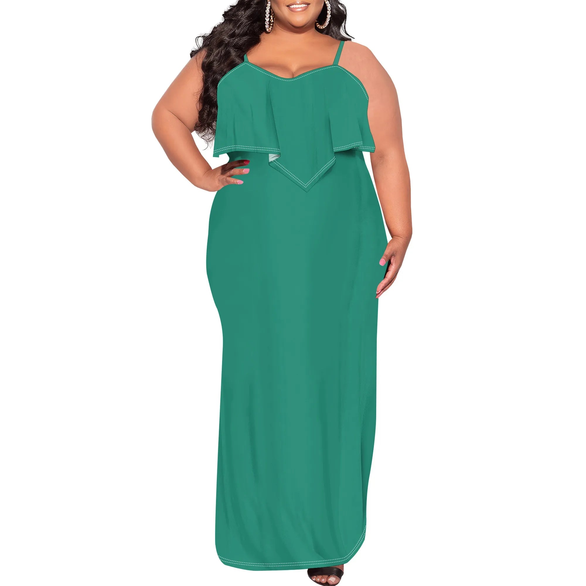 Vestido sexy de talla grande para mujer, sin mangas, con tirantes finos, estampado de rayas y volantes, para fiesta y club. 