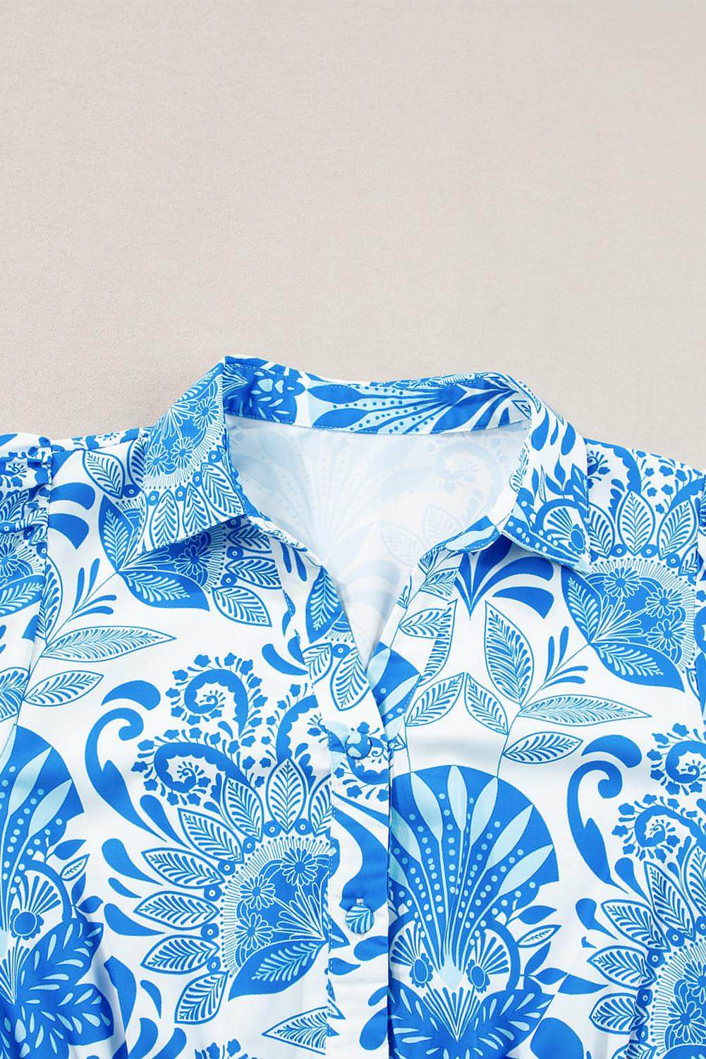 Sky Blue Retro Floral Print Drawstring Waist Ruffled Mini Dress