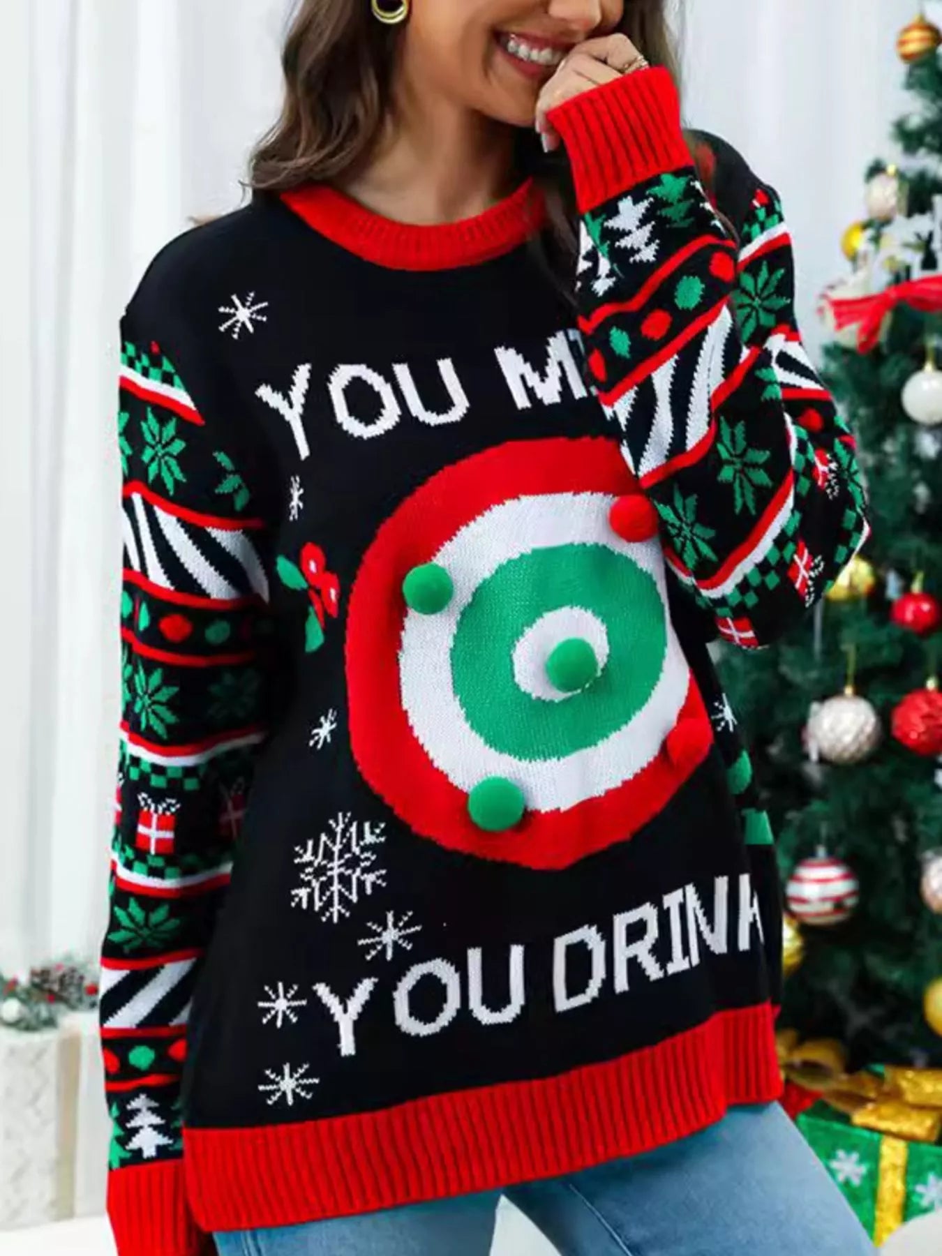 Christmas Ribbed Hem Long Sleeve Sweater