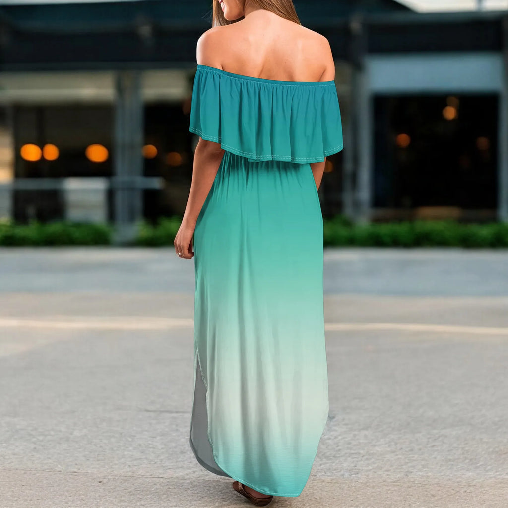 Womens Off The Shoulder Ruffle Party Dresses Side Split Beach Maxi Dress