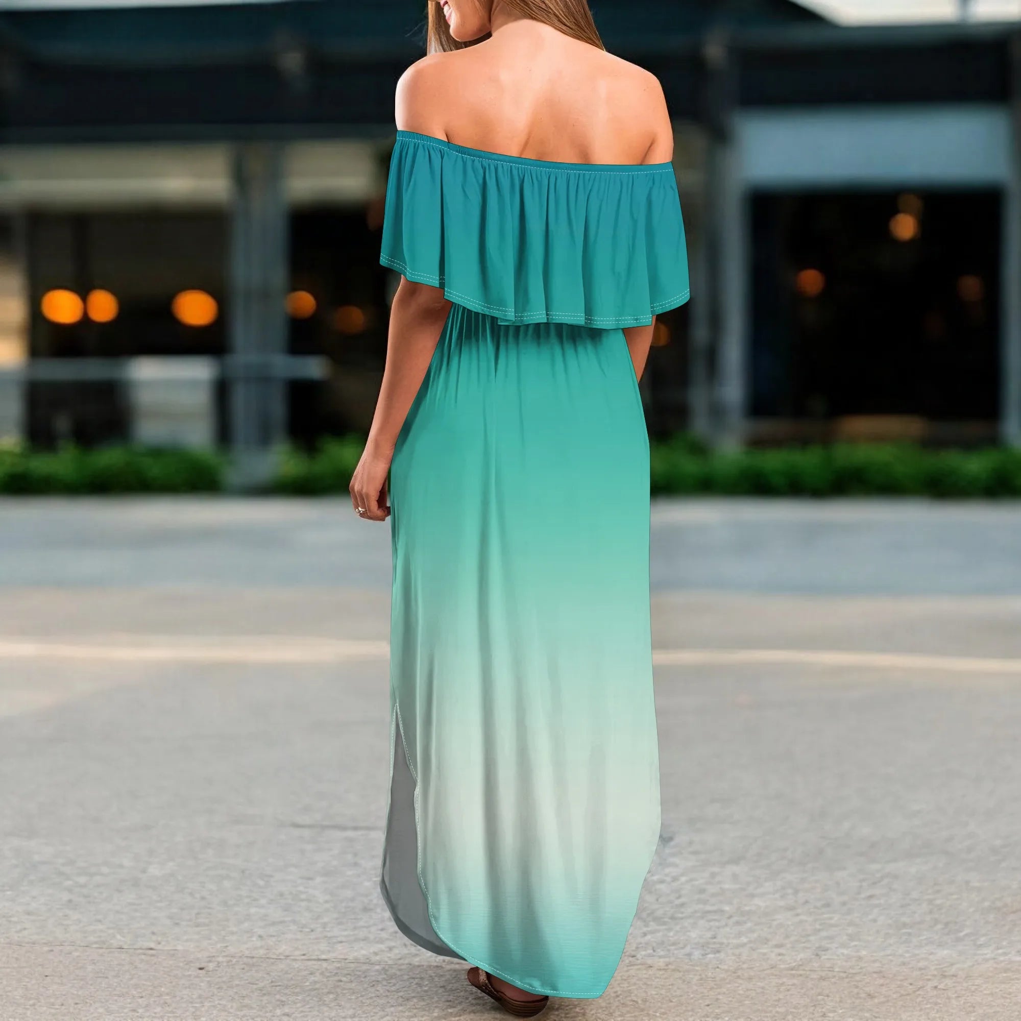 Womens Off The Shoulder Ruffle Party Dresses Side Split Beach Maxi Dress