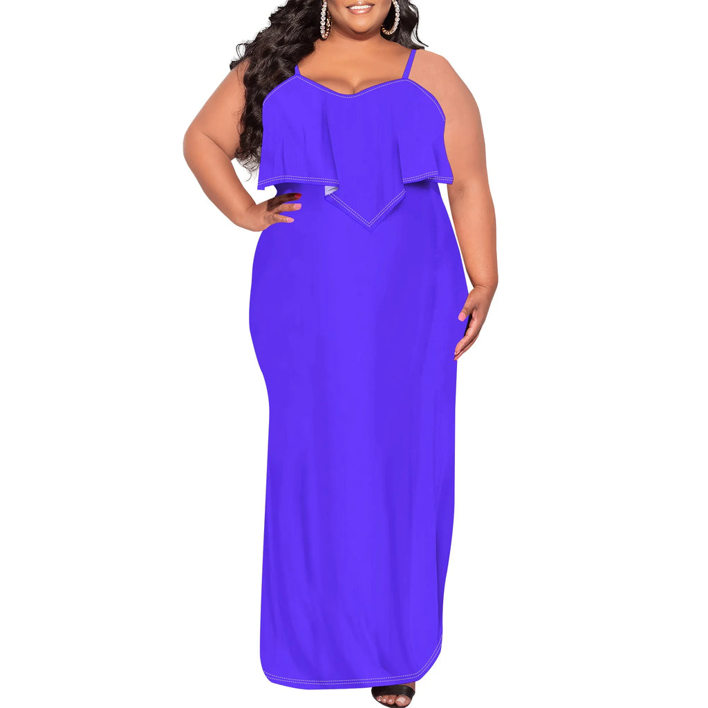 Vestido sexy de talla grande para mujer, sin mangas, con tirantes finos, estampado de rayas y volantes, para fiesta y club. 