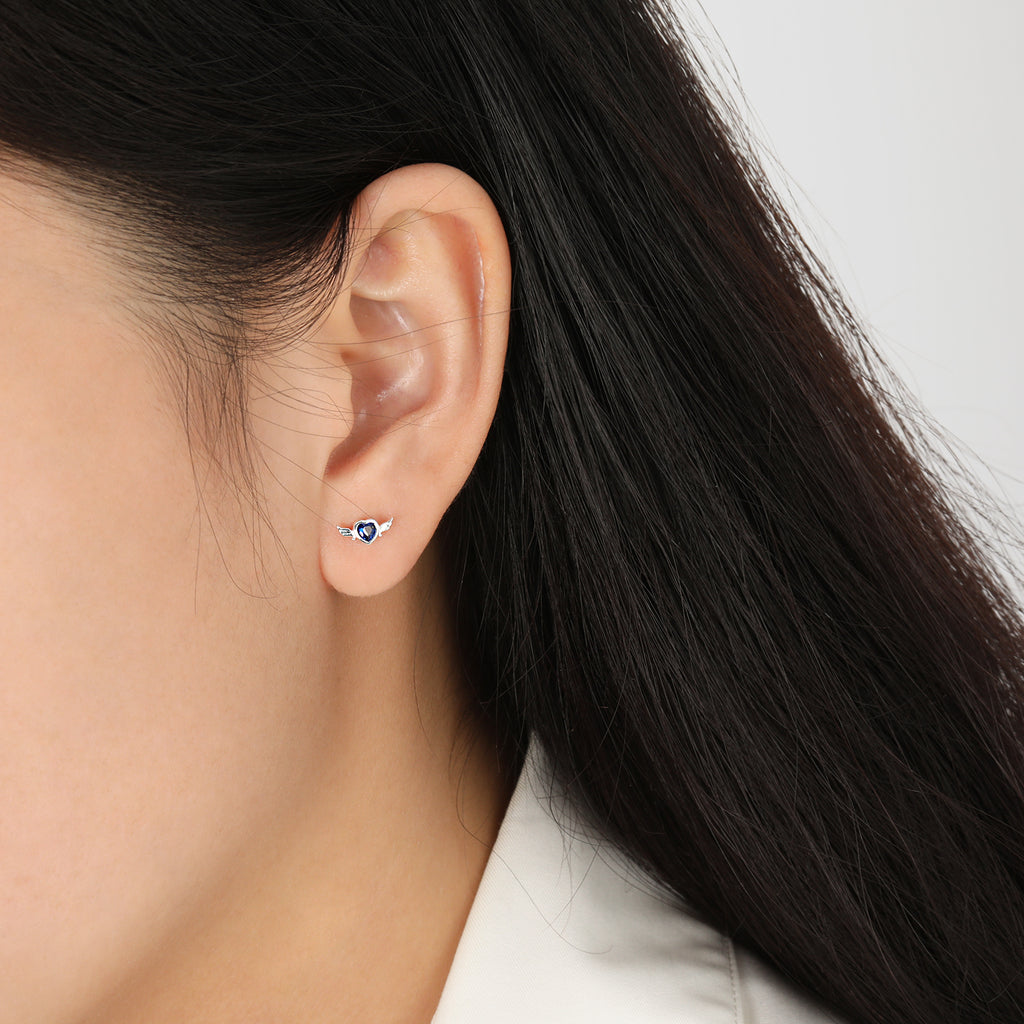 New Blue CZ Flying Heart 925 Sterling Silver Stud Earrings
