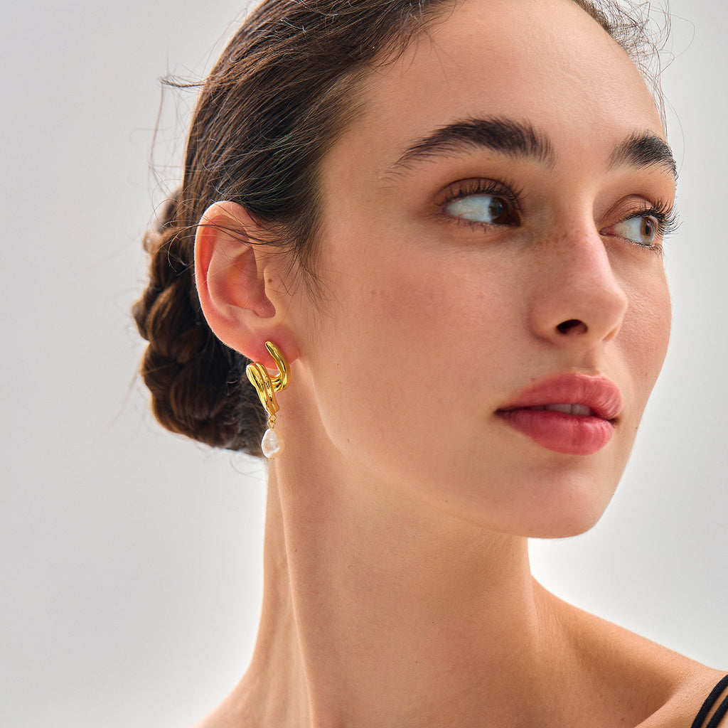 Large Irregular Natural Pearl Knot Lightweight 999 Sterling Silver Stud Fine Jewelry Earrings for Women(Pre-Sale)