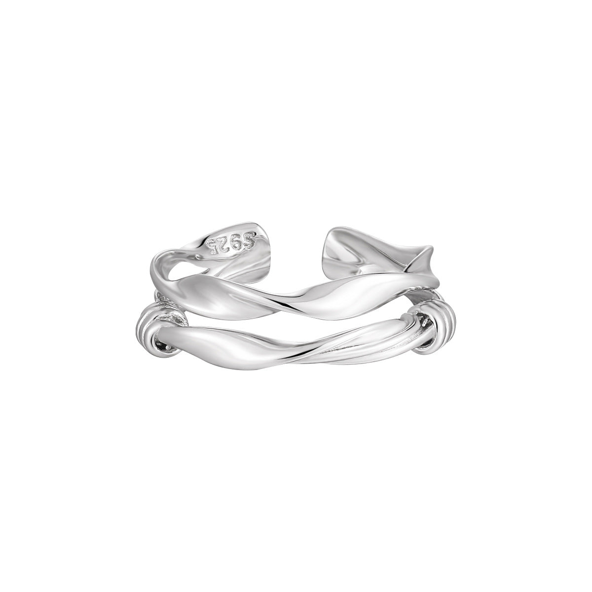 Fashion Double Layers Twisted Knot 925 Sterling Silver Adjustable Ring