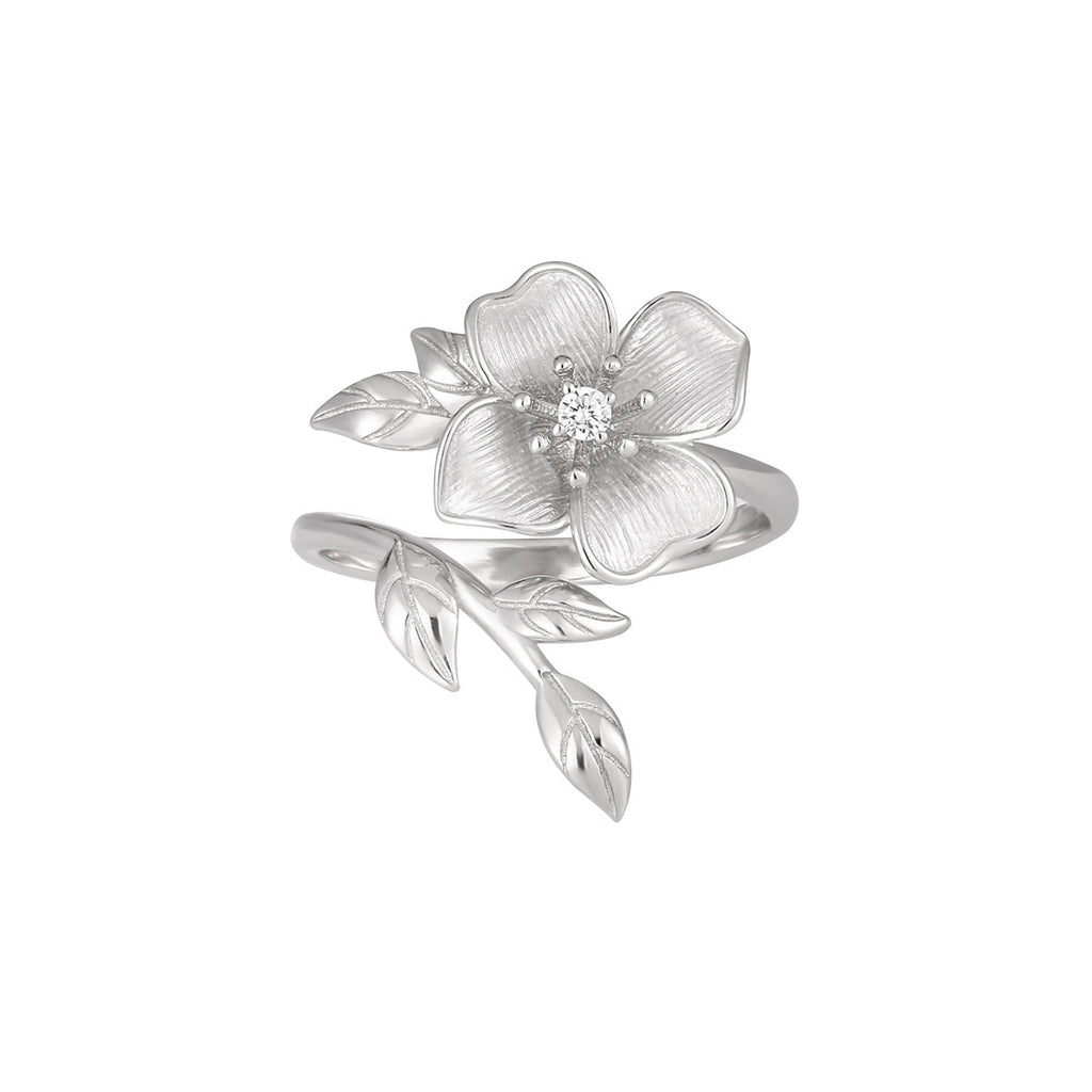 Women Beautiful Rose Flower 925 Sterling Silver Adjustable Ring