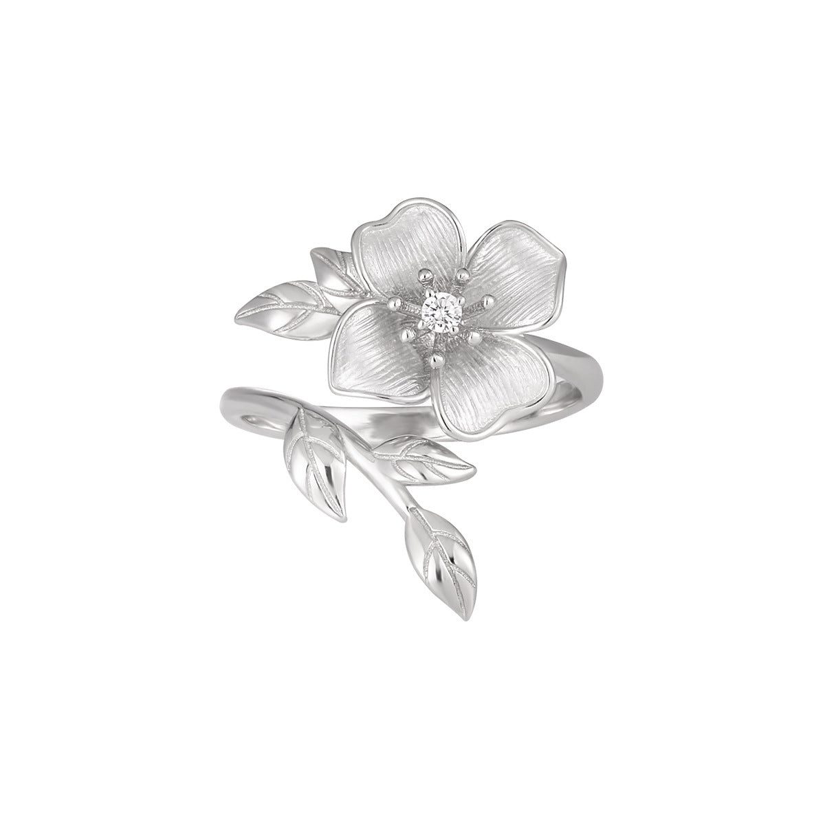 Women Beautiful Rose Flower 925 Sterling Silver Adjustable Ring