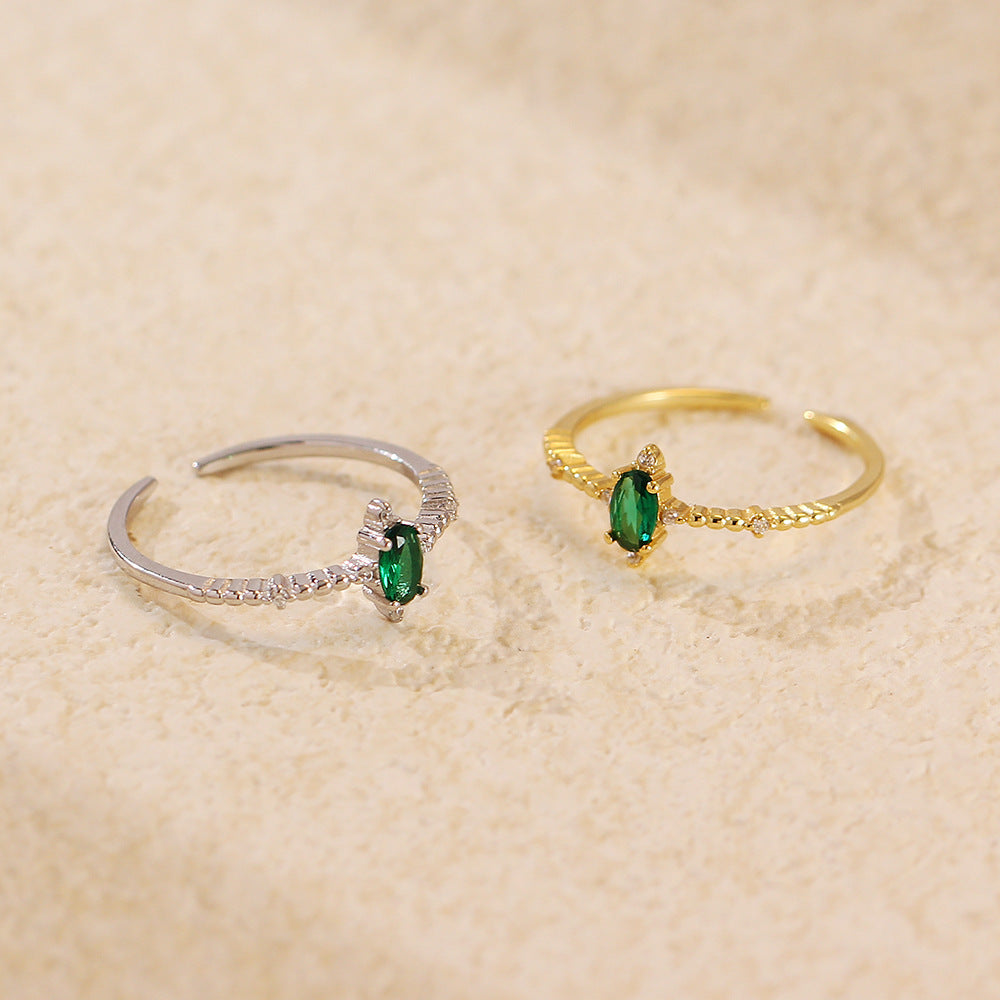 Elegant Green Oval CZ Women 925 Sterling Silver Adjustable Ring