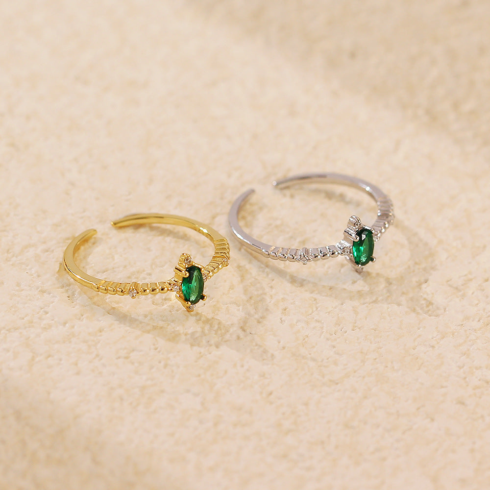 Elegant Green Oval CZ Women 925 Sterling Silver Adjustable Ring