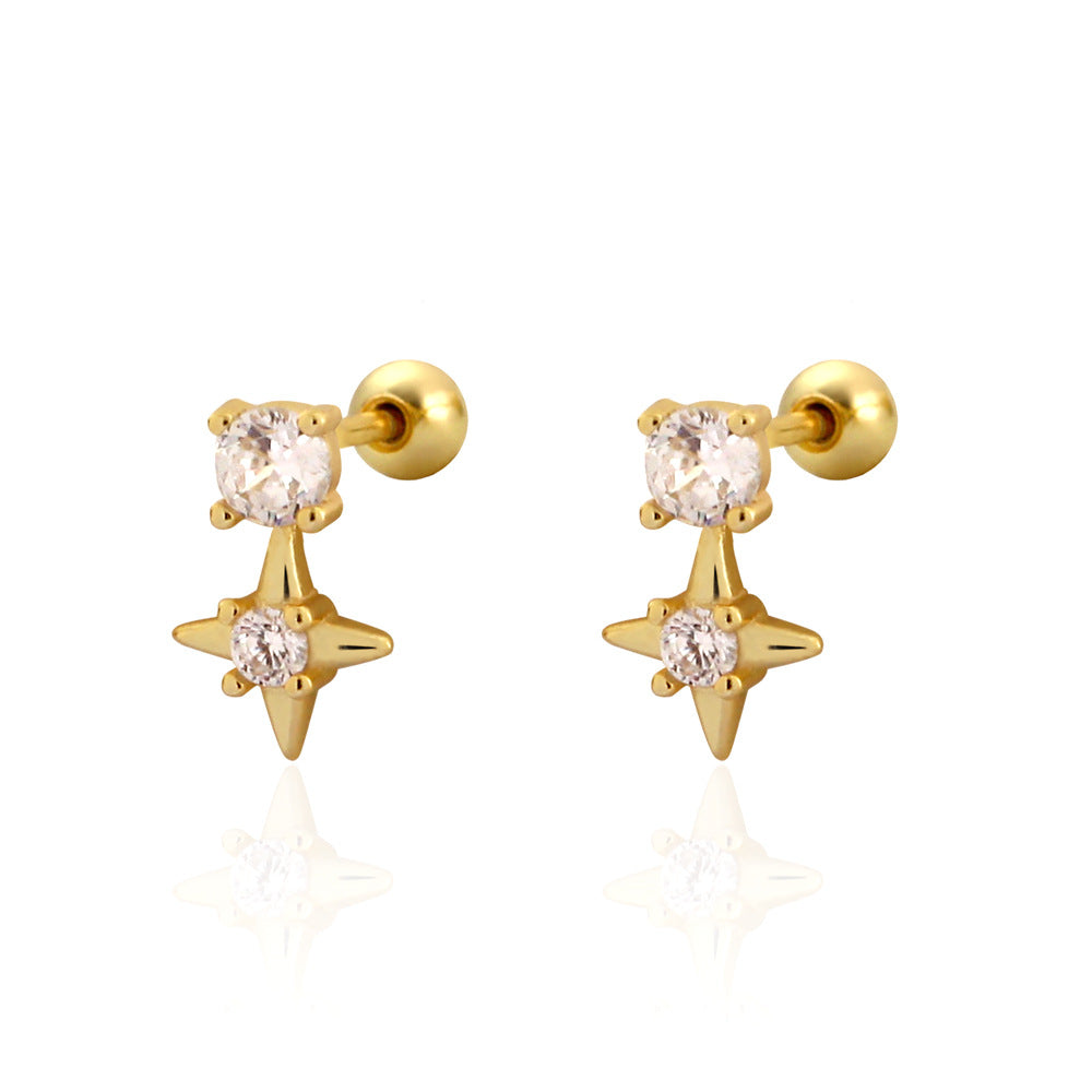 Office Shining CZ Star 925 Sterling Silver Screw Dangling Earrings