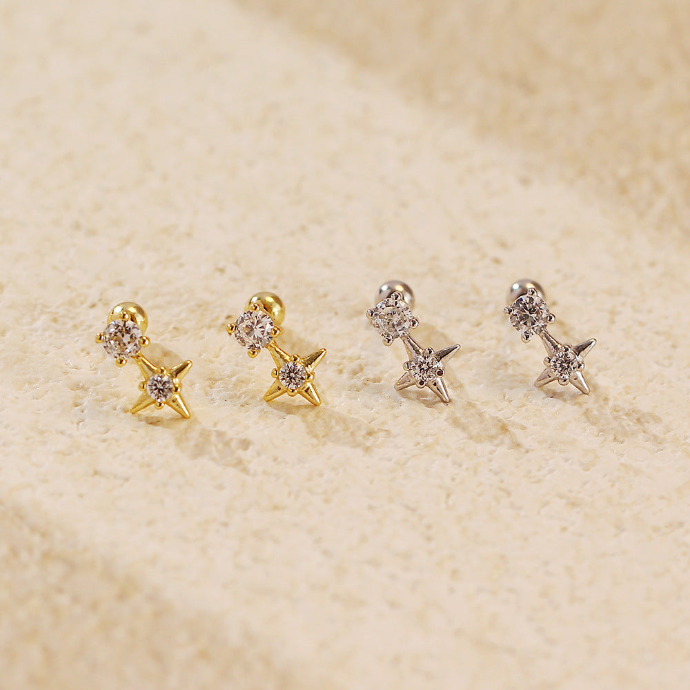 Office Shining CZ Star 925 Sterling Silver Screw Dangling Earrings